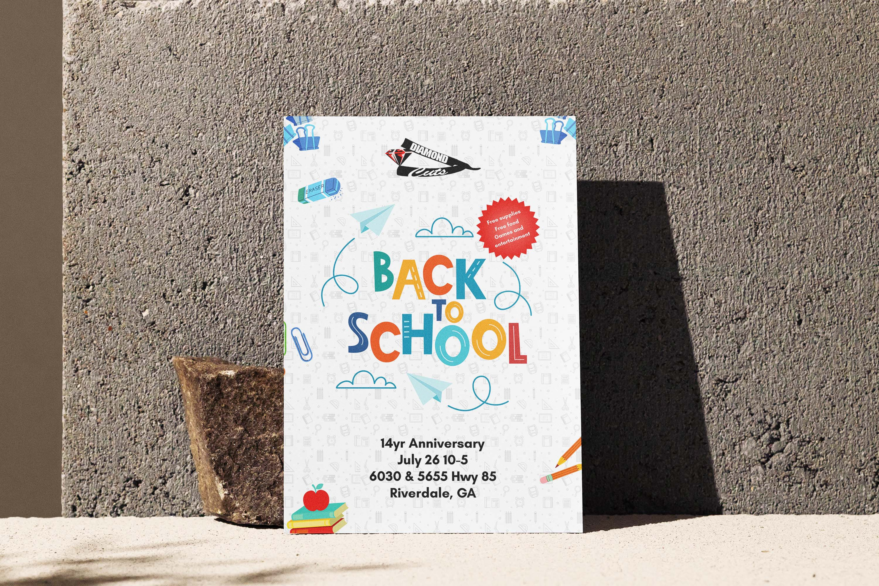 Back to School Flyer Design – 14th Anniversary Event Poster ads advertisement backtoschool poster simpleposter