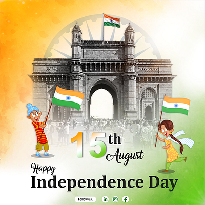 Celebrating the Spirit of Freedom – 15th August 15 august editing festival post flag graphic design illustrator independence day india instagram post jai hind photoshop poster social media post vandematram visual identity