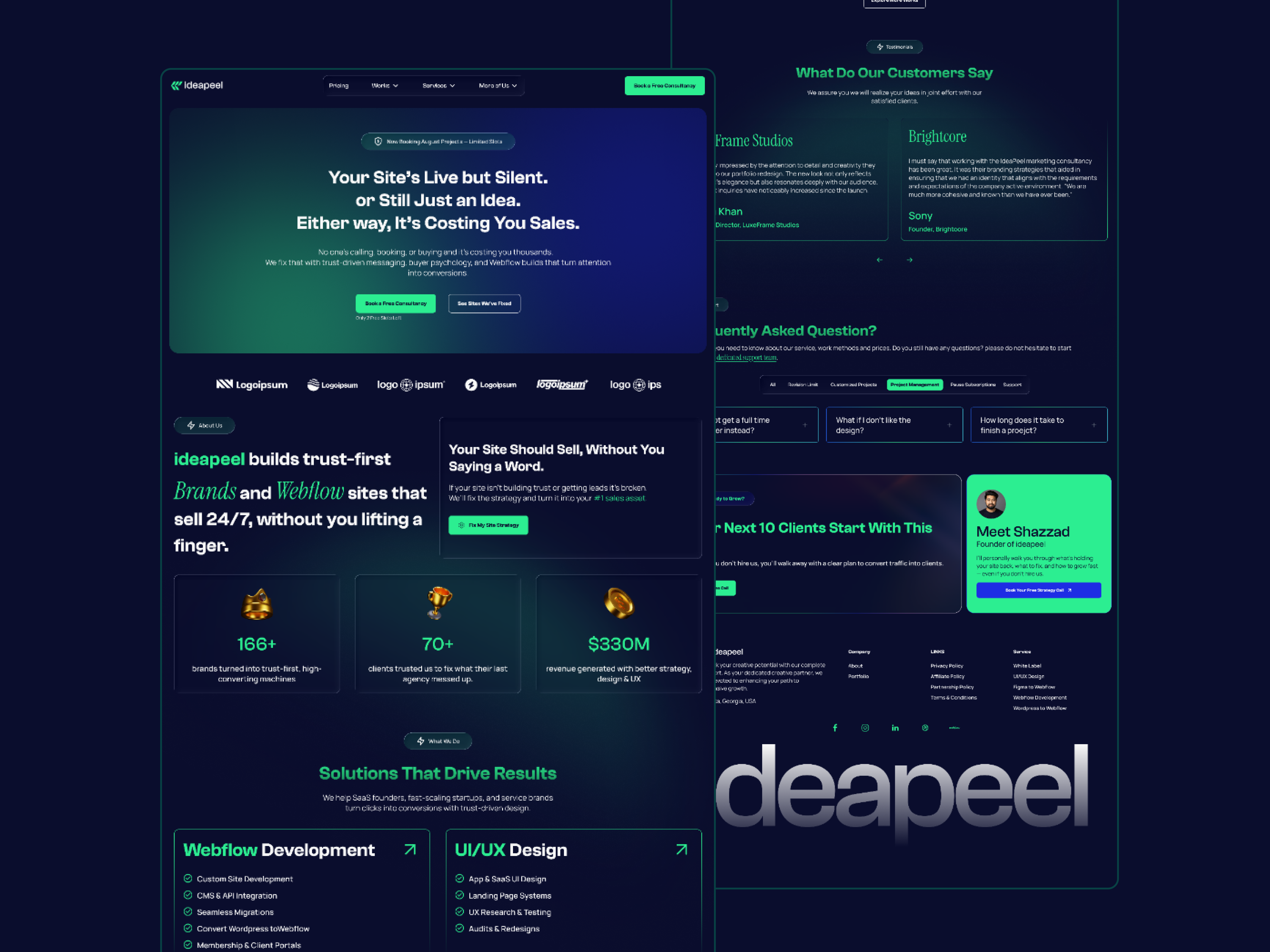Landing page for Startup 3d icon branding dark mode faqs figma framer gradient background hero section landing page mobile design pricing saas saas development ui uidesign uiux ux web app web design webflow