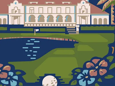 PGA Tour - Florida Illustration branding club flag florida flowers golf golf course graphic design illustration illustrator lake luxury merch outdoors pga poster resort spanish tropical tshirt