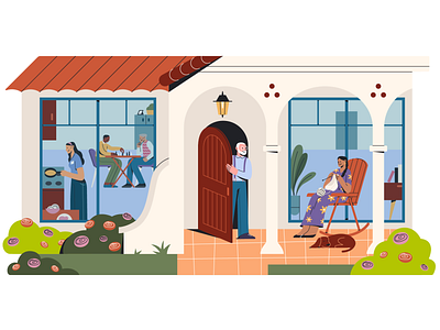 Retirement Community art care character colorful community design flat health healthcare home illustration illustrator medicine resident retirement