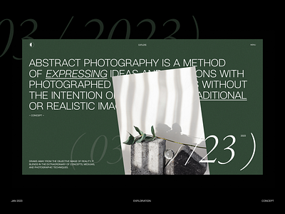 Abstract 03/23 abstract composition concept editorial exploration main page minimalistic photography typography ui design