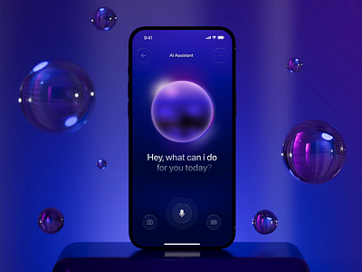 AI Assistant - Animation 3d a ai ai animation app artificial intelligence assistant dark mode design interaction mobile motion graphics siri text to image ui ux voice voice to text