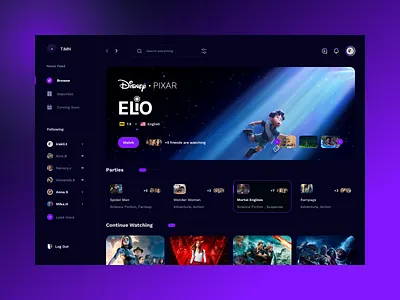 Multi - Media Platform app clean dark ui disney imdb live channels live stream media media player movie multimedia netflix stream ui ux watch watch online web app