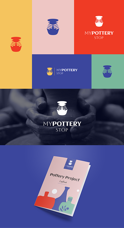 My Pottery Stop blue branding ceramic graphic design hands logo making pot pots pottery simple