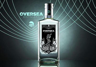 Oversea Distillery - Dry Gin Label Design alcohol anchor boat bottle distillery gin juniper berries label art liquor maryland nautical ocean ship spirits teal waves