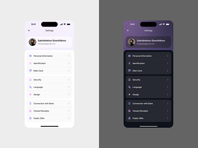 Settings UI – Light & Dark Mode interface design