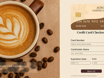 Concept Credit Card Checkout - Aurora Coffee Club branding coffee brand concept credit card checkout daily ui design ui ui design web design