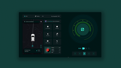 Modern EV Car Dashboard UI Design With Lottie Animation animation banner ui car car interior ui car navigation car ui dashboard dashboard ui design electric car ui ev illustration lottie animation motion graphics speedometer ui ui ux ux web design