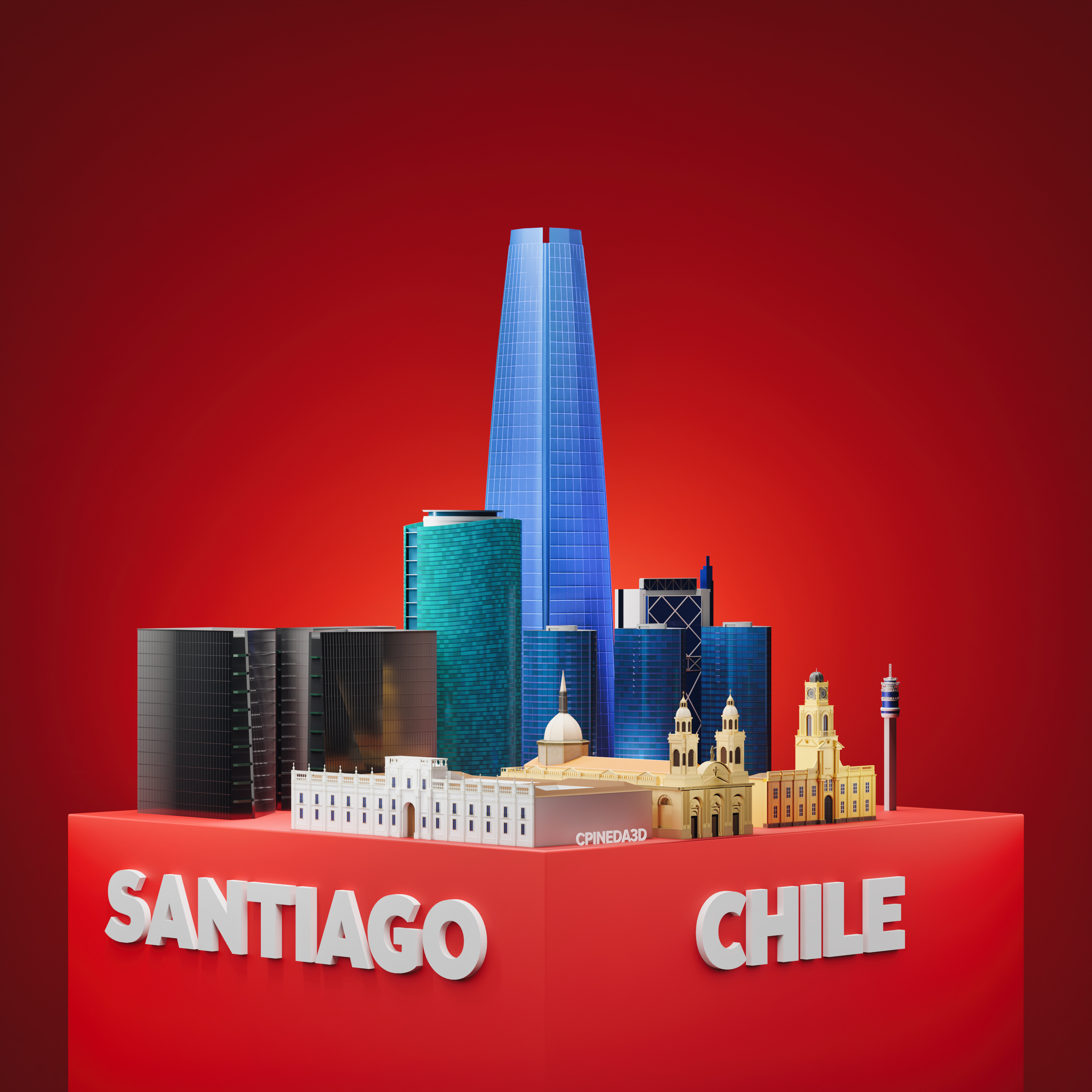 Santiago Chile - 3D Diorama 3d 3d art america blender church costanera design illustration isometric art palace patriotic red skyline tower