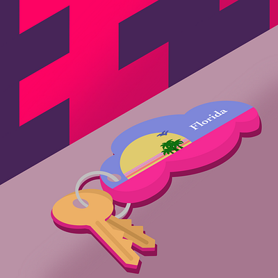 Keychain 3d 3d illustration art artwork design design concept digital art digital illustration florida illustration isometric isometric art isometric illustration keychain keys modern neon neon palette pastel