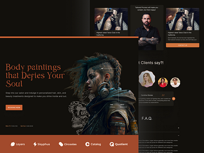 Futuristic Tattoo & Body Art Salon Website UI body art website ui creative salon web design dark theme web design darkui design dribbble tattoo shop ui edgy website design inspiration futuristic web design for salons hero section modern tattoo shop landing page react.js tattoo artist portfolio design tattoo booking website concept tattoo salon website ui ui