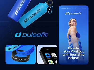 Pulsefit Visual Identity blue logo branding fitness app fitness branding fitness logo graphic design letter p logo minimalist logo p logo vector visual identity