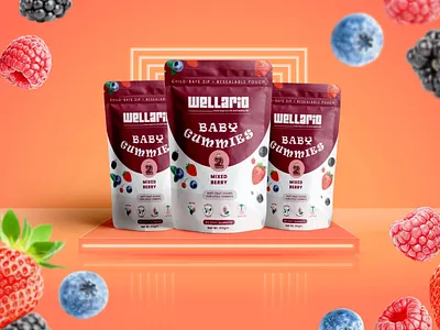 Wellario Baby Gummies – Playful Packaging Design food packaging gummies gummies packaging label design packaging design pouch design pouch label design pouch packaging snack packaging webdevhabib webdevhabib design