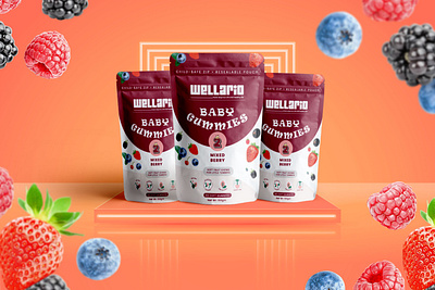 Wellario Baby Gummies – Playful Packaging Design food packaging gummies gummies packaging label design packaging design pouch design pouch label design pouch packaging snack packaging webdevhabib webdevhabib design