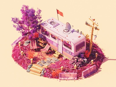 Forever Caravan 3d 3d artist 3d illustrator abandoned asset b3d blender caravan colorful cycles diorama environment isometric realistic stylized videogame