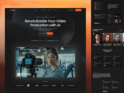 AI Video Producer | Platform UI Design ai aitechnology animation artificial intelligence black cleanui dark designinspo ecommerceui landing page minimaldesign modern orange product page productdesign ui ui design webdesign