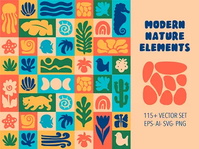 Floral & Wildlife Mosaic. Design Kit branding design elements fauna flat floral forms frames graphic design handdrawn illustration logo modern mosaic nature patterns shapes vector wildlife