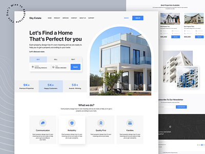 Sky Real Estate Landing Page branding design find home home landing page location perfect home property real estate ui design uiux web design web ui webpage website