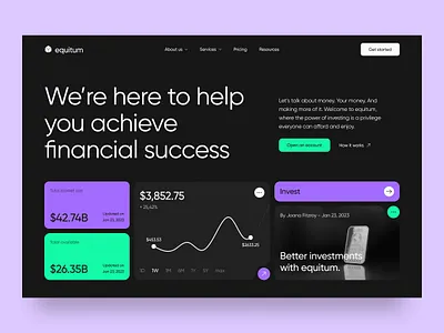 Equitum - Finance Web Design bank bank app banking app finance financial financial app fintech fintech app invest investing investment money transfer app transactions ui ux web web design web marketing webdesign website