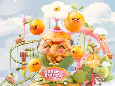 Kawaii Orange Island ✨🍊 3d 3d art character colors design graphic design illustration kawaii ui