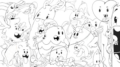 "GrinBuddies" Wallpaper Mural Sketch branding cartoon characterart characterdesign graphic design illustration mascot package wallpaper