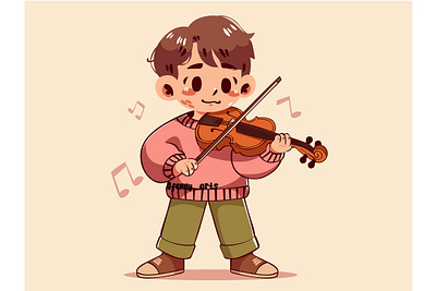 Cartoon Boy Playing a Violin background cartoon celebration character classical culture dance dancing element event festival festive fun jazz lessons music musician party playing violin