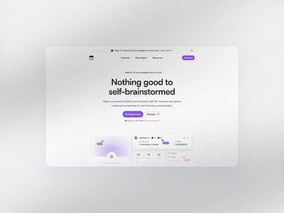 Majin ✦ UI Collection (Premium Web UI Template) animation art direction artificial intelligence branding component creative direction design illustration landing page layout minimal modern motion graphics premium ui user experience user interface web design website wireframe