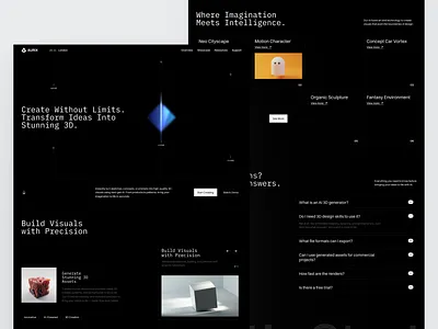 Aurix – AI 3D Generator Landing Page 3d 3d generator ai ai generator clean dark dark mode dark website futuristic graphic design landing design landing page modern ui ux ui web web web ui website