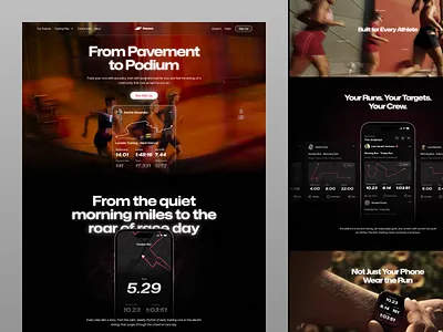 Pacevo - Running App Landing Page clean dark mode design landing page landing page design running running app running app landing page running app website running community running website ui uiux uiux design ux web web design website website design