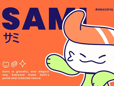 SAMI - Cartoon Character branding cartoon cartoon character character character design creature cute cute cartoon design graphic design illustration kawaii logo mascot mascot cartoon poster sushi sushi cartoon sushi character ui