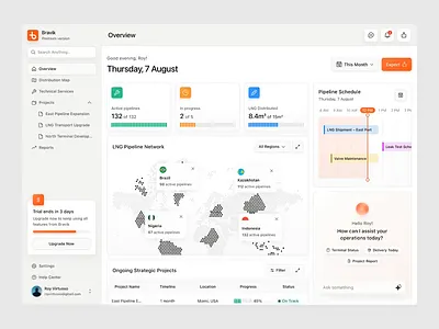 Bravik LNG Pipeline Management Dashboard UI ⛽🛢️ ai animations bravik chart dashboard gas gasoline graphic industry line lng management maps pipeline ui