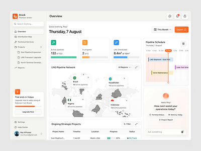 Bravik LNG Pipeline Management Dashboard UI ⛽🛢️ ai animations bravik chart dashboard gas gasoline graphic industry line lng management maps pipeline ui