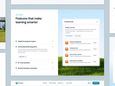 Microten - AI Learning Landing Page Animation ai clean course education hero landing page llm model modern roadmap schedule smart study tracker tracking virtual assistant web web design
