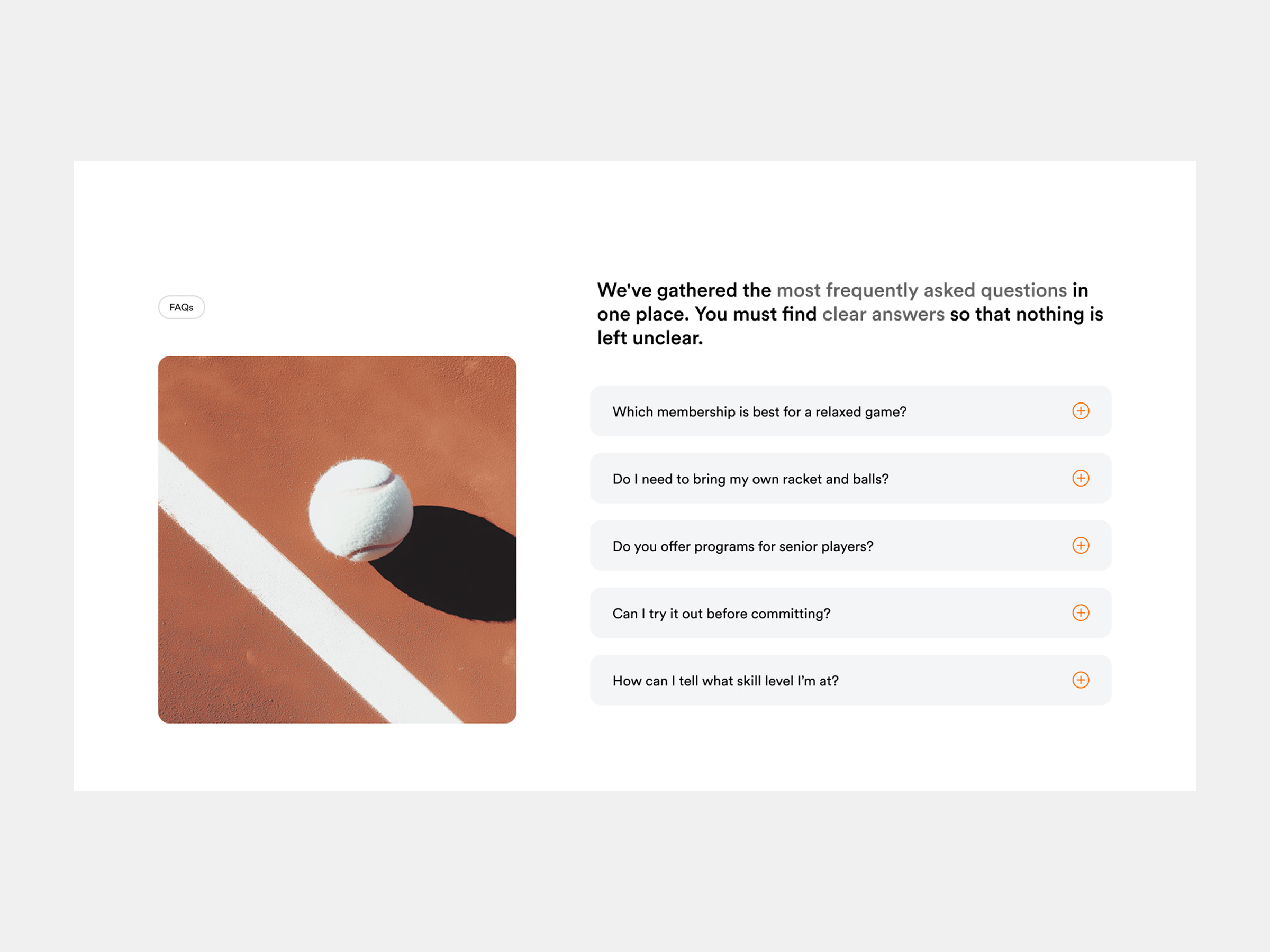 FAQ Section for Tennis Club component ui ui