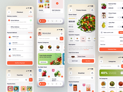 Smart - Grocery Mobile App UI/UX cart page category page checkout delivery app ecommerce ecommerce app ecommerce ui favourite page food delivery grocery app design groceryapp groceryui mobile app mobile app design mobile ui notification smart buy ui design ui ux ux design