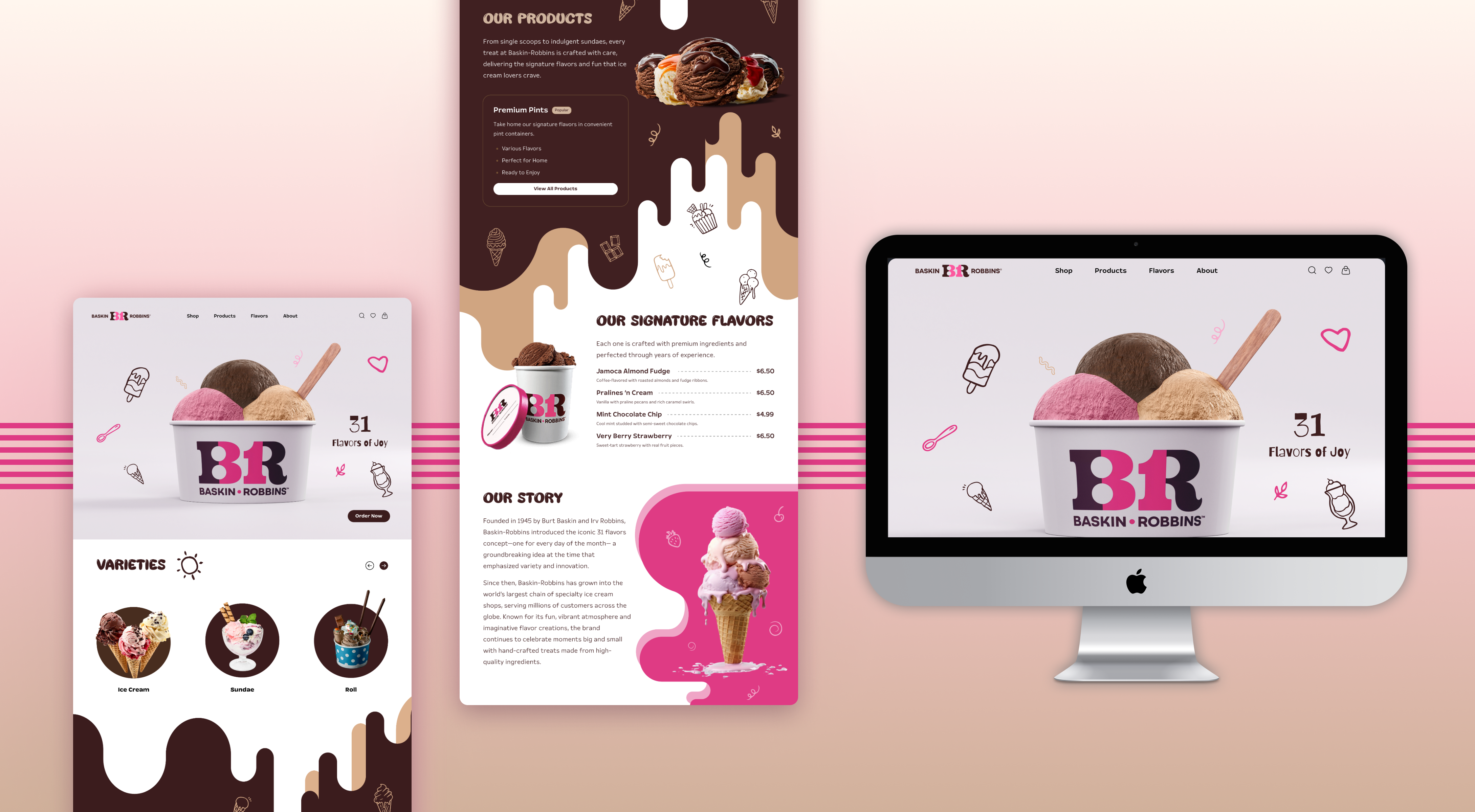 Ice Cream Landing Page UI baskinrobbins conceptdesign design ecommerce graphic design herosection icecreamui icecreamwebsite landingpage ui uidesign uxdesign webdesign websitedesign