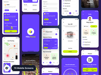 Filllo Parcel Delivery App UI Kit app design cargo container courier deliver delivery service delivery status delivery truck design express location logistic parcel shipment shipping tracker tracking uidesign uikit uiux