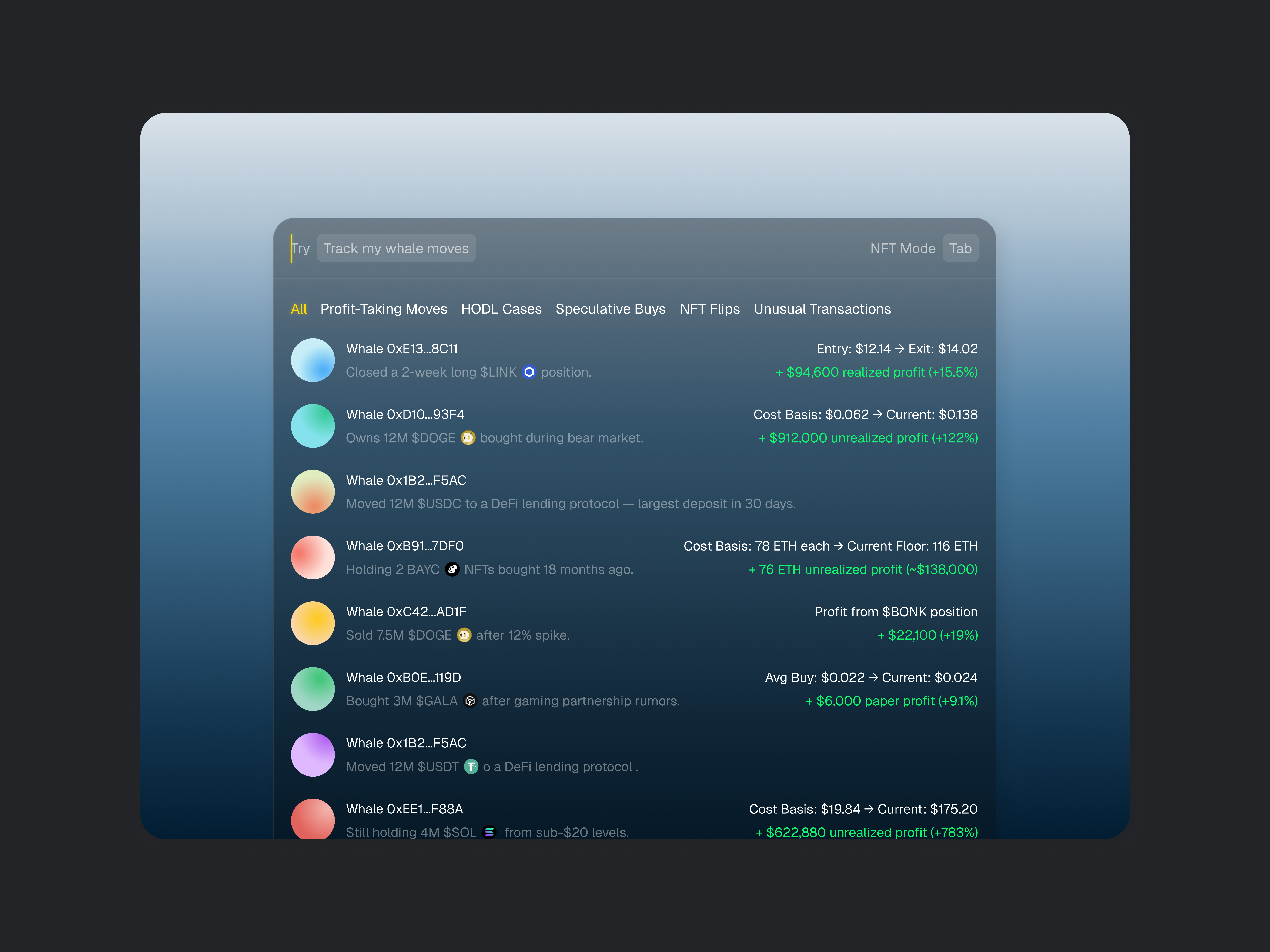 AI-Powered Blockchain Tracker ai bitcoin blockchain chat chatbot coin crypto meme tracker ui ux whale