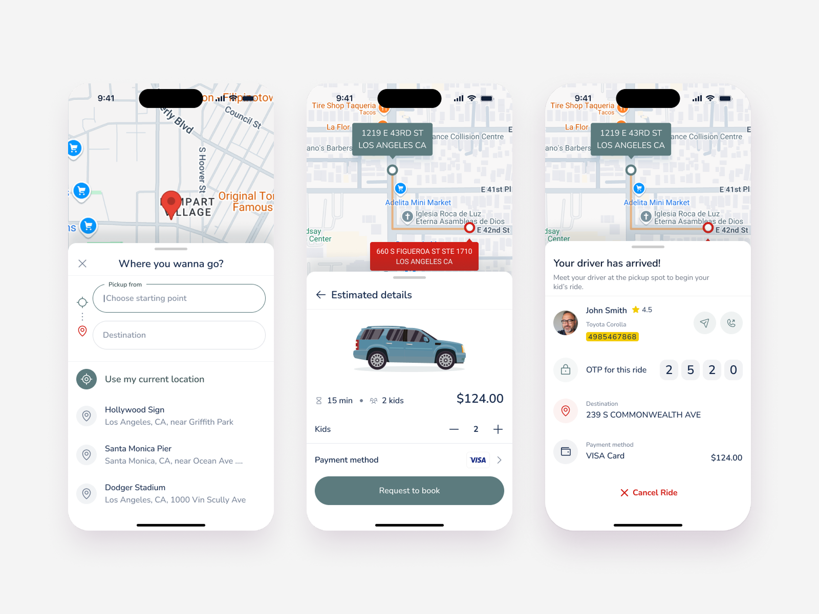 Kids Ride Sharing App app desig booking car design driver ios kids location maps minimal mobile app passenger payment ride ride sharing taxi trip uber ui uiux