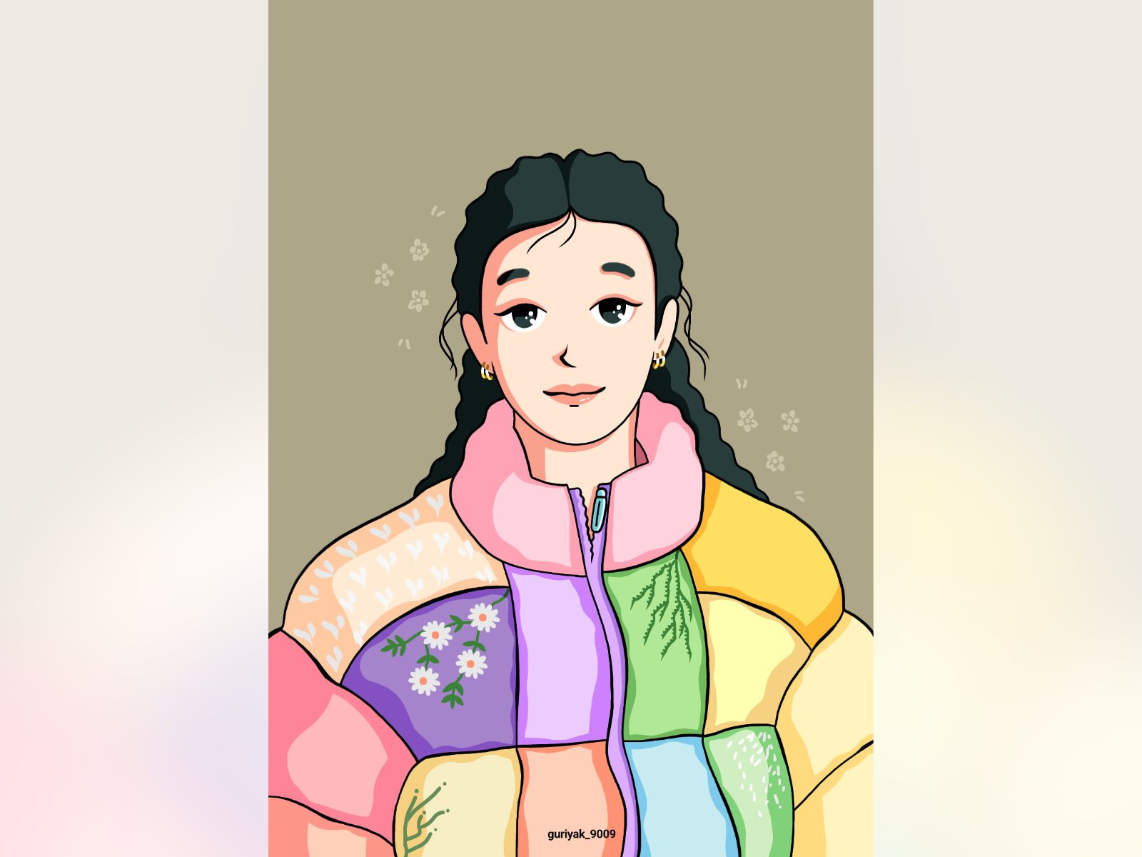 Colorful Puffer Jacket🌈 2d artist cartoon colorful design digital art fashion floral girl illustration jacket