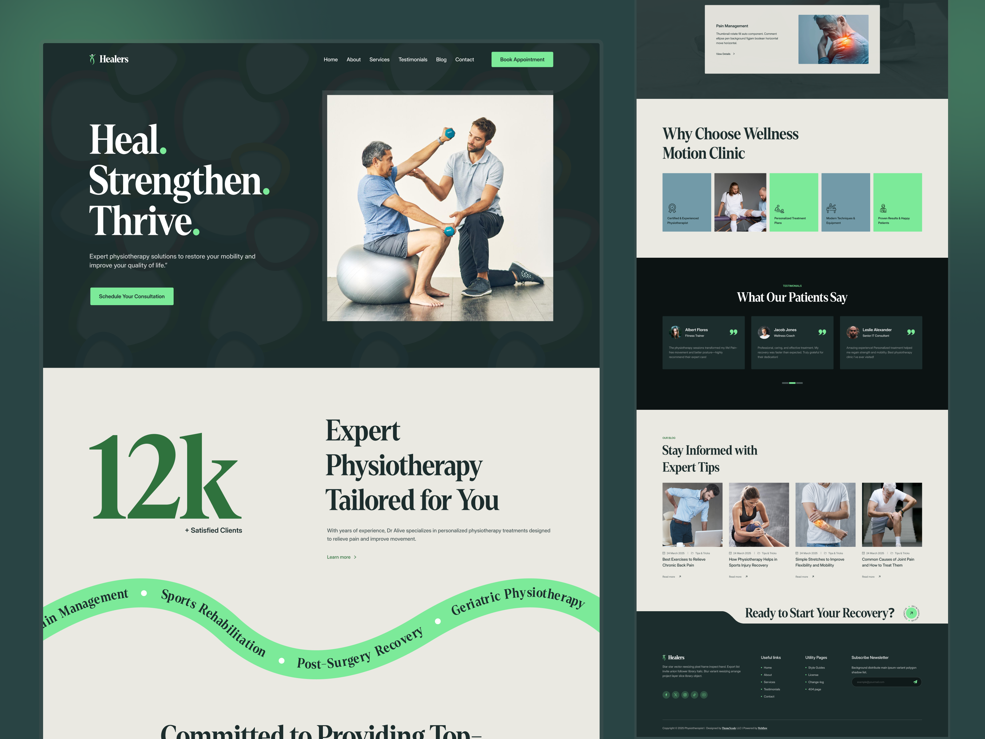 Physiotherapy & Wellness Website Design - Healers appointment booking chiropractor website design system healthcare ui healthcare website medical landing page medical website physiotherapy website responsive website services website template therapist website ui ux design webdesign webflow webflow template wellness website