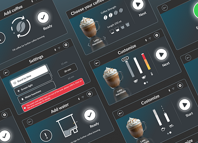 Smart Coffee Machine coffee concept customize espresso graphic design illustration iot latte macchiato machine product design settings smart smart coffee machine ui visual design