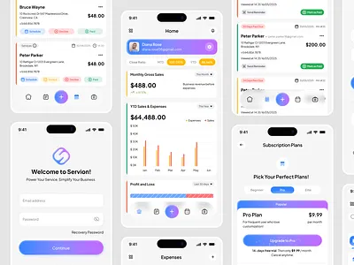 Servion | Mobile App Design🚀 app bussiness design illustration invoice job management mobile paywall plan service small smart suarasa team tools tracking ui work