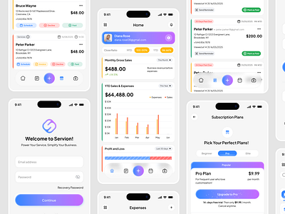 Servion | Mobile App Design🚀 app bussiness design illustration invoice job management mobile paywall plan service small smart suarasa team tools tracking ui work