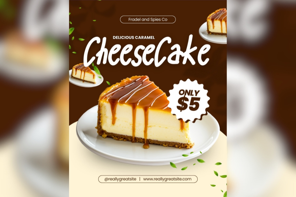 Caramel Cheesecake Sale Flyer – Bakery & Cafe Flyer Design branding digital marketing flyers graphic design marketing social media sweet shop poster