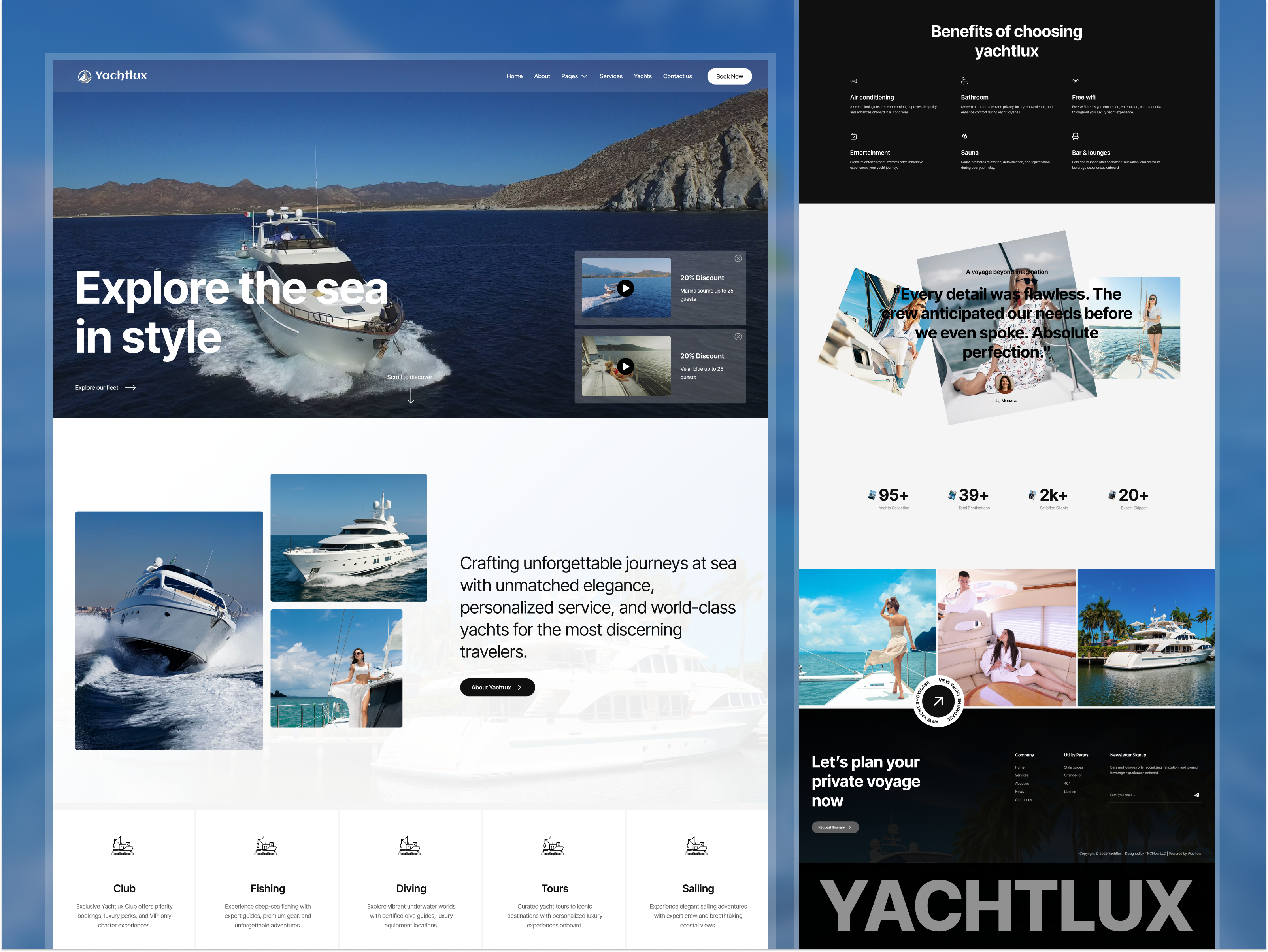 YachtLux – Luxury Yacht Charter Website Design - YachtLux boat rental booking website cruise travel design system hospitality design lifestyle brand luxury brand luxury travel marine website premium ui tourism website travel website template water sports web design yacht and boat businesses yacht charter yacht rental