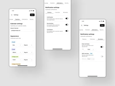 Calendars & Notifications Settings - Timeslot UI app product design ui ux