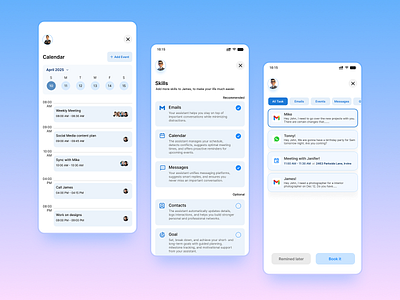 Calendar and email management app UI