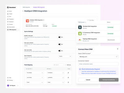 CRM Integration Management b2b sass connection setting crm integration dashboard ui data management data sync interface design oauth design product design saas design setting page ui design ux design